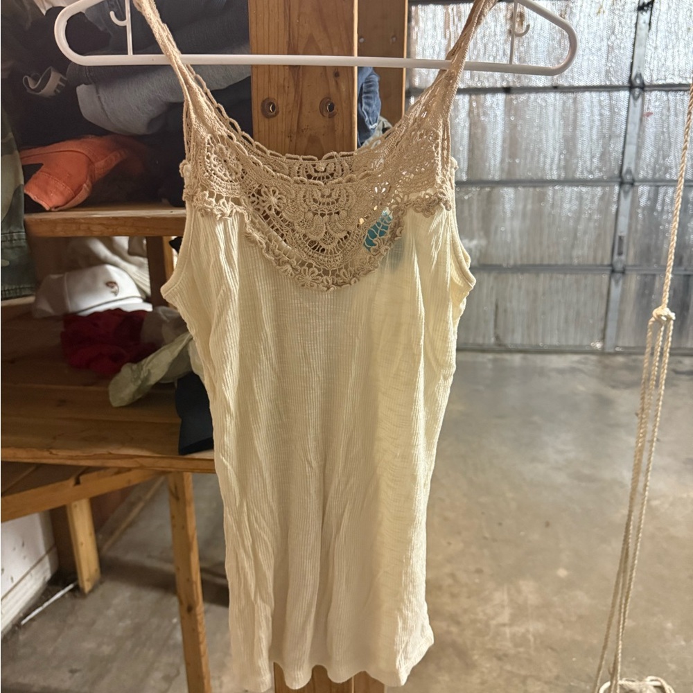 h.i.p. Beige Lace Accent Top